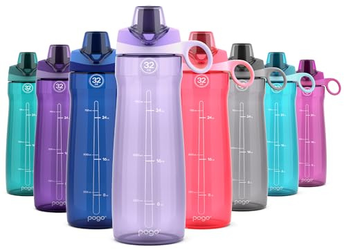 Pogo 32oz Plastic Water Bottle with Chug Lid and Carry Handle, Reusable, BPA Free, Dishwasher Safe, Perfect for Travel, School, Outdoors, and Gym, Lilac