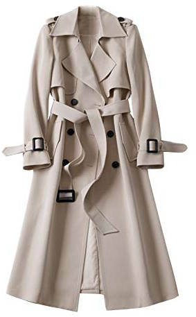 KBOPLEMQ Manteau pour femme Trench long - Manteau pour femme Trench à double boutonnage - Manteau long pour femme - Veste de transition classique pour automne et printemps - Manteau coupe-vent de