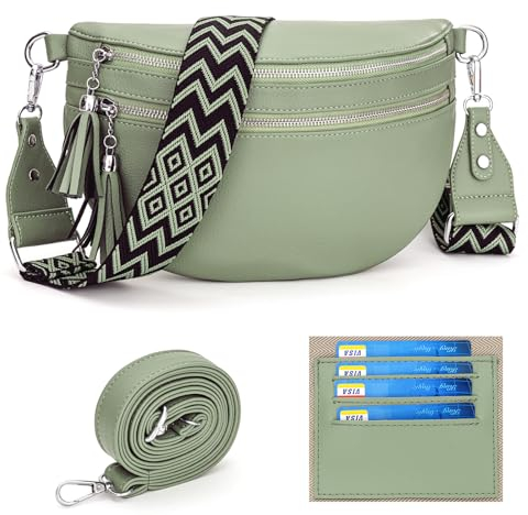 LANXINGLUO umhängetasche damen gross bauchtasche damen stylisch crossbody bag damen breiter gurt Mit Kreditkartenfach und 2 Schultergurten-hellgrün