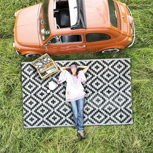 Enipate Geometric Outdoor Rugs for Patios Clearance, 152x 244cm(5x8ft) Reversible & Easy Cleaning Patio Decking Rug, Portable Comfortable Woven Garden Carpet