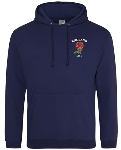 Sudadera con capucha bordada Inglaterra 1871 para hombre, rugby, aficionados ingleses, rosa, naciones, con capucha, azul marino, XL