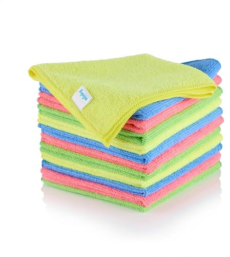 Minky Microfibre Multi-Pack Bundle - Microfibre Cloth Set of 12, Multipurpose Duster, Reusable Home Essentials, Multiuse Cleaning Products, Lint Free, 4 Colours, Soft Cleaning Cloths (12)
