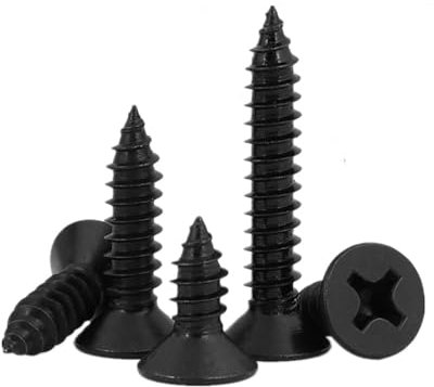 M4*12mm Black Self Tapping Screws, Phillips Flat Head Zinc Plating 304 Stainless Steel Screws, Fasteners Bolts for Plastic Wood Furniture and Drywall 100 Pcs