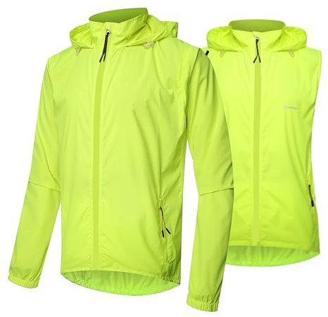 CFDFDA Regenjacke Herren Wasserdicht mit Taschen und Abnehmbaren Ärmeln, Leichte, Verstaubare Windjacke für Laufen, Radfahren, Angelsport,4XL-Green