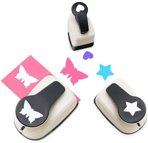 Zasjon 3 Stück Motivstanzer Stanzer Set, 9/16/25MM Papierstanzer Herzförmig, Stern, Schmetterling Motivlocher Stanzer Set für Kinder DIY Geschenkanhänger, Basteln, Fotos, Grußkarten