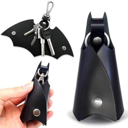 COYUN Portachiavi a Forma di Pipistrello in Pelle PU - 2 Pezzi Accessori Auto Moto Personalizzati per Donna e Uomo, Nero