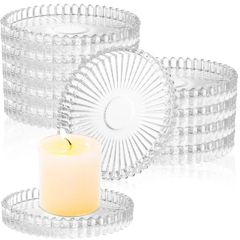 LDXDRU 12 Pièces Photophore Verre Transparent 10 x 1,5 cm, Bougeoir Verre Rond pour Bougie Chauffe Plat, Support Décoratif Table Mariage Fete Maison Reception
