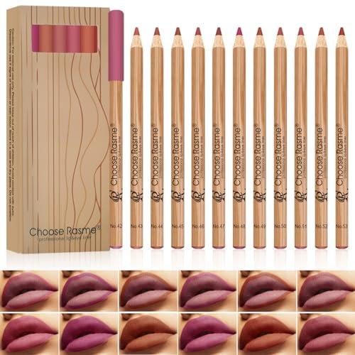 HAMKU 12 colori Set di Matite per labbra Sottile, Matite labbra, Lip Liner Pencil Set, Matita labbra cremosa e liscia, Rossetto opaco, Penna per labbra impermeabile, Natural Lip Pen Makeup