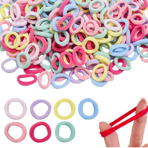 WOKICOR 500 Pièces Élastique Cheveux Fille, Chouchou Cheveux Fille et Élastique Cheveux Bébé, Mini Elastic cheveux Enfant Soft Loom Bands, Petit Elastic cheveux Coloré pour École, Noël