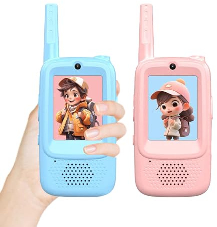 Yonuaret Walkie Talkies con Vídeo para Niños,2 Radios Walkie con Pantalla HD Y 4 Cambiadores De Voz - Radio De Juguete Recargable para Niños,para Aire Libre Camping Senderismo En Interiores