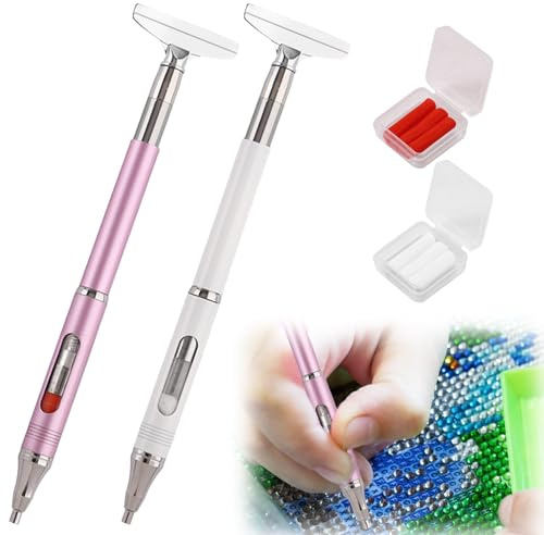 2 Pcs Diamond Art Painting Pen Refillable Wax, Diamond Art Paint Pen Accessories Tools, Rotating Glue Point Drill Pen for Quickly Pick Up Beads, DIY Craft Nail Art Rhinestones