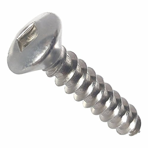 #12 x 1-1/2 Oval Head Sheet Metal Screws, Square Drive, Stainless Steel 18-8, Full Thread, Bright Finish, Self-Tapping, Type A, Quantity 50 by Fastenere