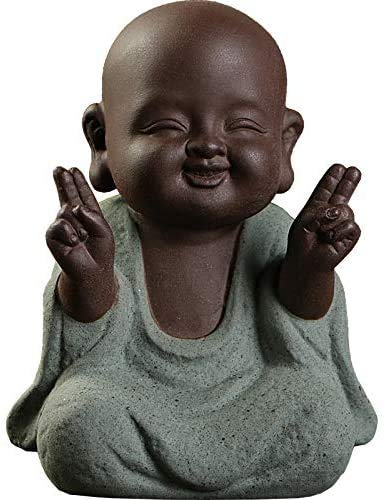 Keramik Tiny Cute Buddha Statue Mönch Figur Kreative Buddha Basteln Puppen Ornamente Geschenk Klassisch Fein Keramik Kunsthandwerk Tee Zubehör Klein (7 x 10 cm)