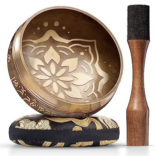 Silent Mind Klangschale Ø10 cm Bronze – Handgefertigtes Komplett-Set mit Kissen und Klöppel, für Anfänger geeignet, klarer stabiler Klang, ideal für Meditation und Achtsamkeit