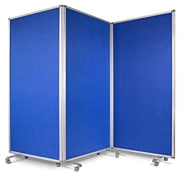 Floordirekt Filz Stellwand mobile Stellwandsystem 3-teilig - Filztafel Pinnwand mit Rollen - Trennwand Raumteiler - Präsentationswand Messewand - doppelseitig nutzbar (180 x 60 x 180 cm, Blau)