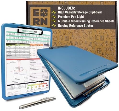 Essential RN Heavy Duty Nursing Clipboard with Storage Compartment, Penlight & Clinical Cheat Sheets – Nurse Clipboard Binder with Pen Holder - Perfect Nursing Accessories for Nursing Students