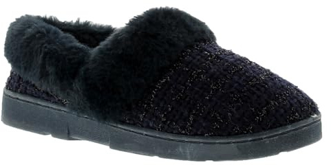 Dr Keller Ladies Orthopaedic Slippers Wide Fit Warm Lined House Shoes with Touch Fastening, Aloha Navy, Size 5