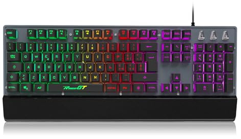 RaceGT Tastiera Gaming QWERTY Italiana Tastiera Da Gioco, 104 Tasti,Retroilluminazione LED,12 Scorciatoie multimediali - USB con Filo, per PC e laptop