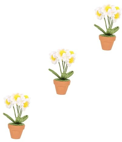 Warmhm 3st Geflochtene Topfpflanze Gehäkelte Blumendekoration Tischdekoration Zum Valentinstag Gewebte Im Topf Sonnenblume Häkeln Topfbonsai Künstlich Baumwollfaden Weiß Die Blumen