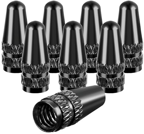 Abeillo Lot de 8 bouchons de valve Presta noirs en aluminium anodisé pour vélo – Utilisés sur les valves Presta/françaises pour VTT, vélo de course de route (style fusée)