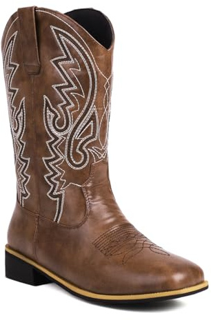 BAISOILIHA Embroidered Square Toe Stivali da cowboy per uomo Donna Durable Moda Retrò Classico Western Choice Stivali Corti For Primavera Autunno Marrone Numero 39