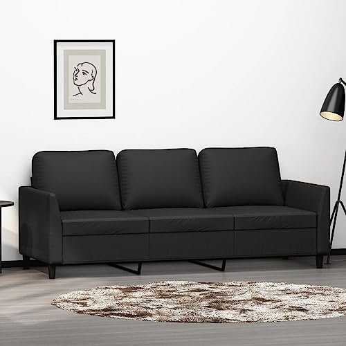 Homgoday 3-sitsig soffa, soffa, modern gästsoffa, relaxsoffa, loungesoffa, relaxsoffa, dubbelsoffa, liggsoffa, sittmöbler, soffa för vardagsrum, lägenhet, sovrum, svart, 180 cm, konstläder