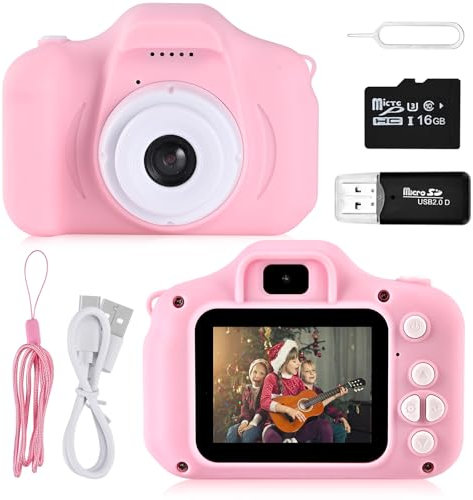 Faburo Kinderkamera, 1080P mit SD-Karte, 2.0 Display für Kinder ab 3-12 Jahre, Rosa Digitalkamera Fotoapparat für Mädchen und Jungen - Weihnachten Spielzeug Geschenk
