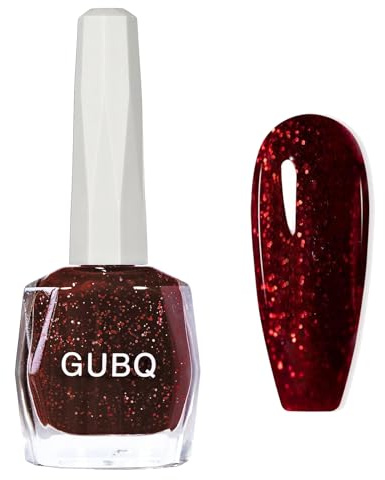 Glitter Nail Polish - Wine Red Burgundy Varnish - Quick Drying & Long Lasting - No Need Baking & Easy to Apply