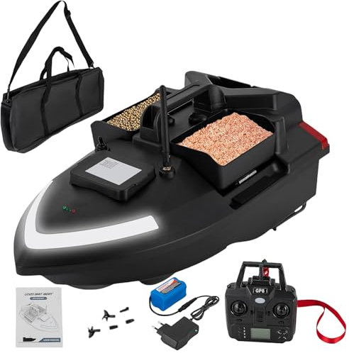 Garbenat 500M RC Köderboot ABS Angelköder Boot Fernbedienung Futterboot mit GPS 3 Köderboxen Fischköder Boot Angeln Futterboot mit Suchscheinwerfer & 12000mAh Batterie (Schwarz)
