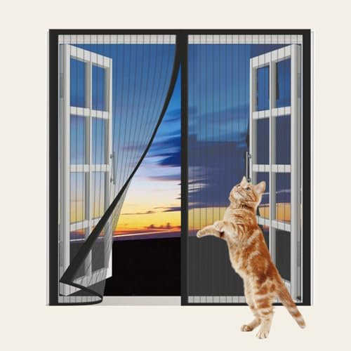 Moustiquaire Fenetre Magnetique 90x140 cm, Moustiquaire pour Fenêtre Avec Ouverture au Centre Qui se Ferme Automatiquement, Noir