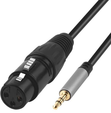 Female XLR to 3.5mm Jack Cable Adapter Balanced Converter 1/8 inch Mini TRS Stereo Mono Audio Mic Lead for Guitar Mixer Speaker Playing Live Recording Device Condenser Dynamic Shotgun Microphone 1m