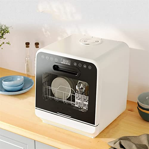 Portable Dishwasher Countertop with Builtin Water Tank 5 Washing Programs Air Drying Function for Home and Kitchen (Color : White, Size : 18.3 * 17.44 * 15.98inch)