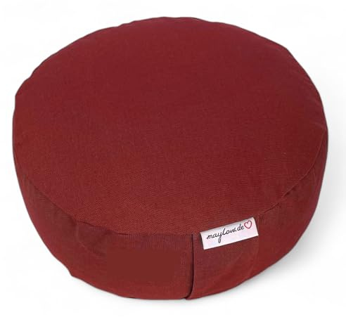 maylow yoga med hjärta® högkvalitativ meditationskudde broderi namasté överdrag tvättbar innerkudde organiska dinkelskålar Ø 33 cm H: 15 cm (personalisering enligt önskemål) (buddhistisk röd uni)