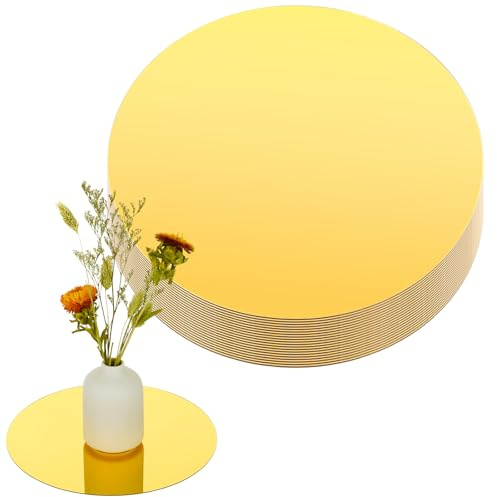 20 Pcs 10 Inch Round Mirrors for Centerpieces Acrylic Gold Circle Mirror Candle Plates 1 mm Thickness Non Glass Mirror Tray for Wall Wedding Table Centerpieces for Baby Shower Party