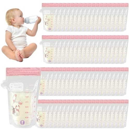 Pmueuff 100 pièce Sachet Conservation Lait Maternel, 200ml Sac Congelation Lait Maternel, Double Fermeture éclair Étanche Sachet Lait Maternels, Sac Conservation Lait Maternels avec Échelle
