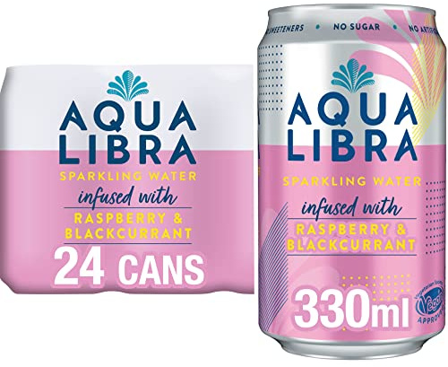 AQUA Libra Sparkling Sugar-Free Fruit Water, No Calories, Raspberry and Blackcurrant, 330 ml, Pack of 24