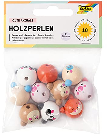 Palline di legno con viso Cute Animals, 10 pezzi.