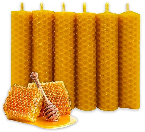 LAMARE Bienenwachskerze Honigwabe 100% Natürlich (6 Einheiten - 10 cm Länge - 2 cm Durchmesser) - OHNE PARAFFINE - Honigkerzen - Handgefertigt 100% Handwerklich.