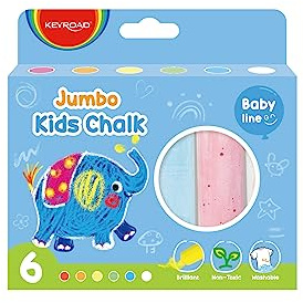 Lot de 6 craies de couleurs Jumbo pour enfants – Boîte de 6 couleurs – Sans toxique – Craies lavables – Idéal pour Dessiner sur tableau – Matériau scolaire – Keyroad