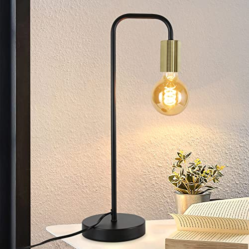 CBJKTX Tischlampe Vintage Nachttischlampe Wohnzimmer - Schwarz Gold Industrial E27 Tischleuchte Kinder in Schlafzimmer Nachtlicht aus Metall Schreibtischlampe mit Kabel für Nachttisch