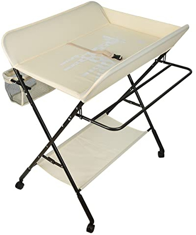 Cambiador plegable para bebé recién nacidos, mesa de cambio de pañales, cambiador con bañera para bebé 2 en 1, cambiador portátil (80 * 66 * 98cm (beige))