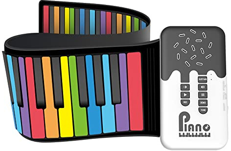 Bassulouda 1 st flexibelt rullande piano digitalt tangentbord med elektronisk handrull-pianohögtalare för nybörjare med 49 tangenter flerfärgad