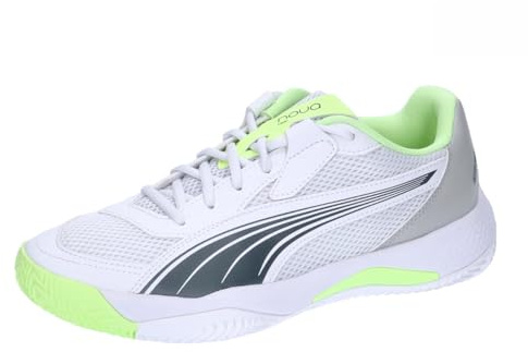 Puma Unisex Adults Nova Court Tennis Shoe, Puma White-Luminous Blue-Fizzy Apple-Shadow Gray, 44 EU