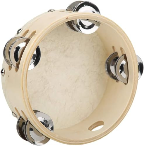 ROCKSTAR - Pandereta de Mano Doble Fila Madera Color Natural TH0608T con Parche 8 Sonajas (6) 15cm, Pandereta Jingle. Instrumento Musical - Rockmusic