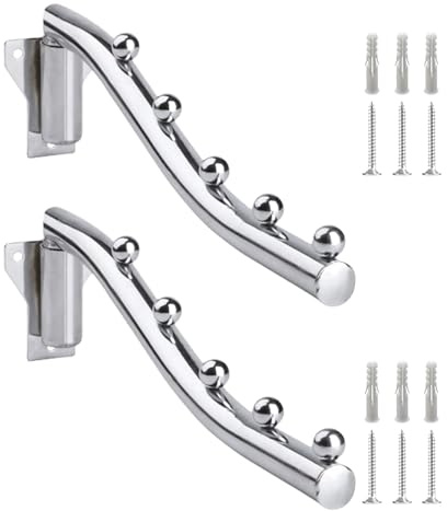 Pamtns Perchero Plegable 2 Piezas - Percha para Ropa Montado en la Pared con Gancho Oscilante y Soporte para Brazo - Colgador de Ropa para Baño y Balcón