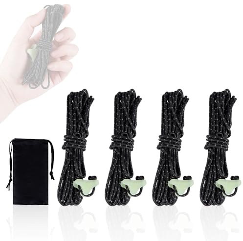 HIKEMAN Reflective Tent Guy Ropes - 2mm UHMWPE Camping Guide Rope,4M Guy Line with Luminescent Tensioner for Outdoor Camping Hiking Awning Tents (Black)