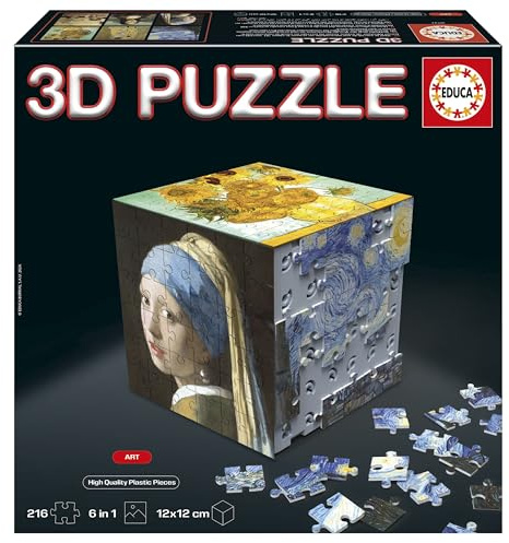 Educa - Puzzle 3D Arte | Cubo artistico 3D per adulti e ragazzi | Esperienza visiva e creativa | 6 facce con opere d'arte (20123)