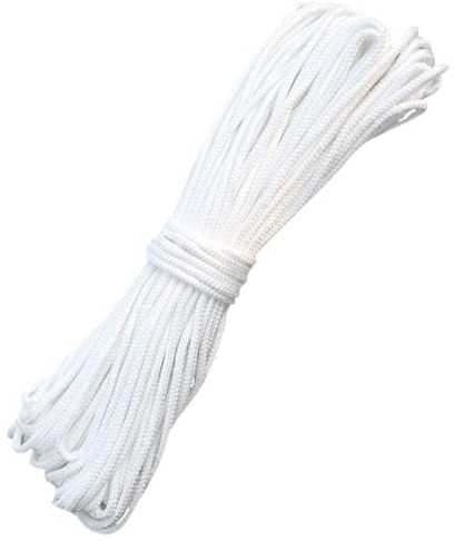 ASIRYVA Cordon de suspension en nylon blanc de 20 m, diamètre 2,5 mm, double anneau de fixation, supporte jusqu'à 30 kg, idéal pour cloison sèche et bois