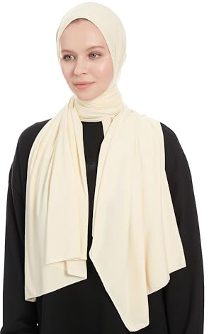 Jersey Hijab Scarf for Women – Creme Jersey Hijab Scarf Muslim Headscarf – Long Muslim Accessories Headscarf Shawl - Islamic Hajib Headwrap Fashion Scarves Solid Color - Ramadan Head Wrap (Creme)