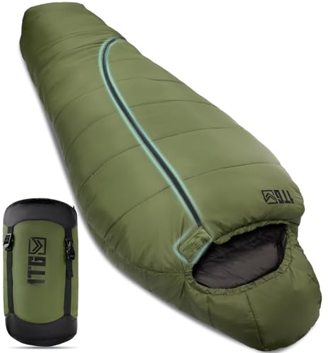 3–4 Season Sleeping Bag for Adults (Comfort 0°C-5°C) – Fits up to 185cm (6'1) Lightweight, Water-Resistant Mummy Sleeping Bag with Hood, Compact Compression Sack for Camping & Hiking